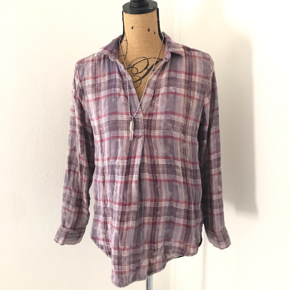 Sonoma pink plaid popover shirt